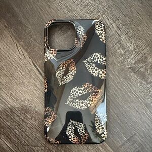 Stylish Leopard Print Phone Case - Black and Brown
